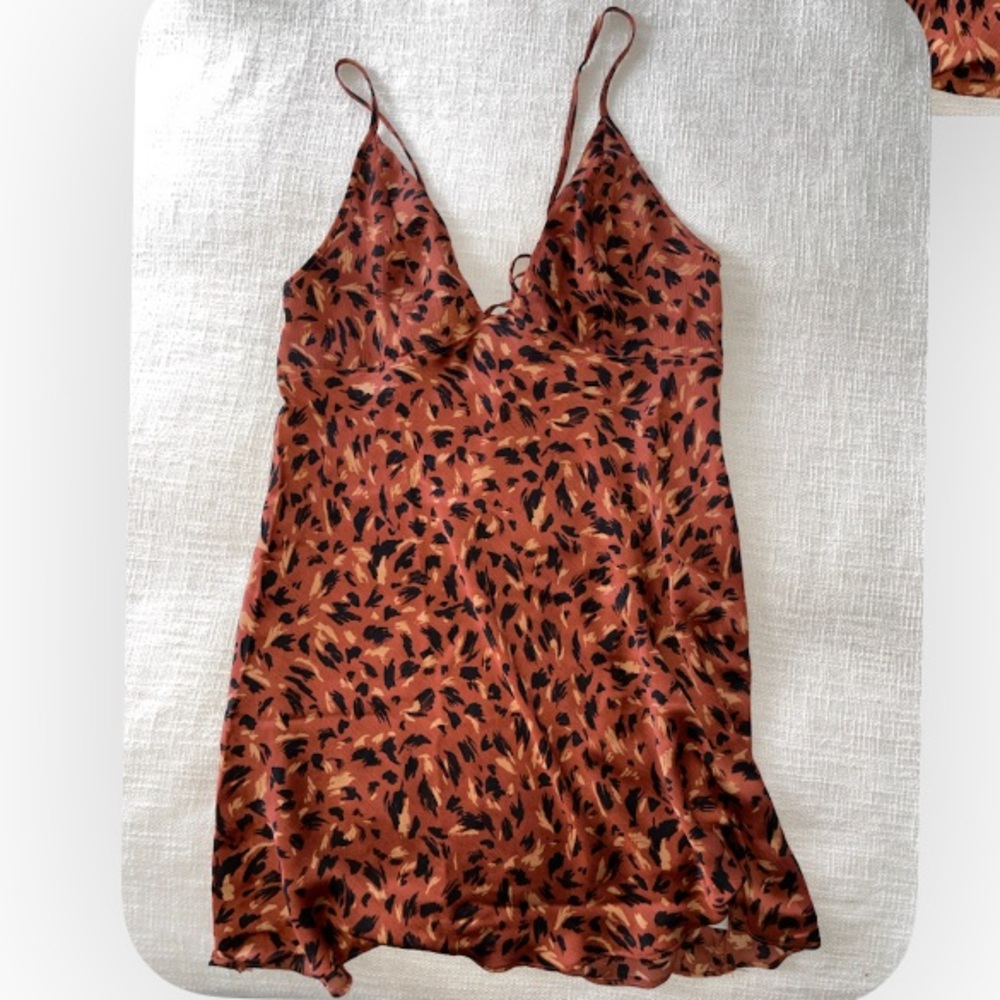FREE PEOPLE |  Dress | Burnt Orange & Black | Medium | NWT | Print Mini